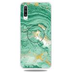For Galaxy A70 Embossed varnished Marble TPU Protective Case with Holder(Dark Green)