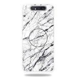 For Galaxy A80 Embossed varnished Marble TPU Protective Case with Holder(White)