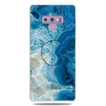 For Galaxy Note 9 Embossed varnished Marble TPU Protective Case with Holder(Light Blue)