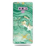 For Galaxy Note 9 Embossed varnished Marble TPU Protective Case with Holder(Dark Green)