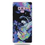 For Galaxy Note 9 Embossed varnished Marble TPU Protective Case with Holder(Dark Purple)
