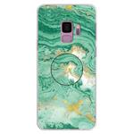 For Galaxy S9 Embossed varnished Marble TPU Protective Case with Holder(Dark Green)