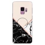 For Galaxy S9 Embossed varnished Marble TPU Protective Case with Holder(Black White Pink)