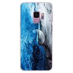 For Galaxy S9 Embossed varnished Marble TPU Protective Case with Holder(Dark Blue)