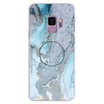 For Galaxy S9 Embossed varnished Marble TPU Protective Case with Holder(Silver Blue)