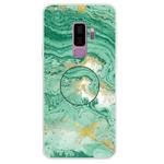 For Galaxy S9+ Embossed varnished Marble TPU Protective Case with Holder(Dark Green)