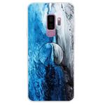 For Galaxy S9+ Embossed varnished Marble TPU Protective Case with Holder(Dark Blue)