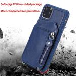 For iPhone 11 Pro Max Dual Buckles Zipper Shockproof Back Cover Protective Case with Holder & Card Slots & Wallet & Lanyard & Photos Frames(Black)