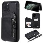 For iPhone 11 Pro Dual Buckles Zipper Shockproof Back Cover Protective Case with Holder & Card Slots & Wallet & Lanyard & Photos Frames(Black)