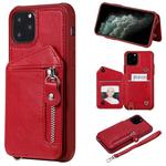 For iPhone 11 Pro Dual Buckles Zipper Shockproof Back Cover Protective Case with Holder & Card Slots & Wallet & Lanyard & Photos Frames(Red)