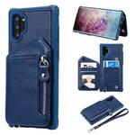 For Galaxy Note 10 Plus Dual Buckles Zipper Shockproof Back Cover Protective Case with Holder & Card Slots & Wallet & Lanyard & Photos Frames(Blue)