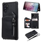 For Galaxy Note 10 Plus Dual Buckles Zipper Shockproof Back Cover Protective Case with Holder & Card Slots & Wallet & Lanyard & Photos Frames(Black)