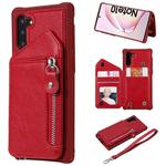 For Galaxy Note 10 Dual Buckles Zipper Shockproof Back Cover Protective Case with Holder & Card Slots & Wallet & Lanyard & Photos Frames(Red)