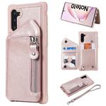 For Galaxy Note 10 Dual Buckles Zipper Shockproof Back Cover Protective Case with Holder & Card Slots & Wallet & Lanyard & Photos Frames(Rose gold)