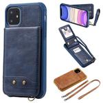 For iPhone 11 Vertical Flip Wallet Shockproof Back Cover Protective Case with Holder & Card Slots & Lanyard & Photos Frames(Blue)