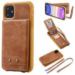 For iPhone 11 Vertical Flip Wallet Shockproof Back Cover Protective Case with Holder & Card Slots & Lanyard & Photos Frames(Brown)