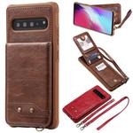 For Galaxy S10 5G Vertical Flip Wallet Shockproof Back Cover Protective Case with Holder & Card Slots & Lanyard & Photos Frames(Coffee)