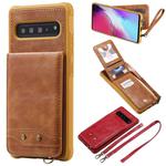 For Galaxy S10 5G Vertical Flip Wallet Shockproof Back Cover Protective Case with Holder & Card Slots & Lanyard & Photos Frames(Brown)