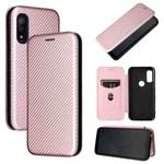 For Fujitsu Arrows WE Carbon Fiber Texture Horizontal Flip TPU + PC + PU Leather Case with Card Slot(Pink)