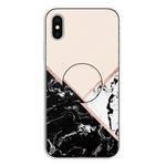 For iPhone XS / X Embossed Varnished Marble TPU Protective Case with Holder(Black White Pink)