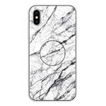 For iPhone XS / X Embossed Varnished Marble TPU Protective Case with Holder(White)