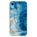 For iPhone XR Embossed Varnished Marble TPU Protective Case with Holder(Light Blue)