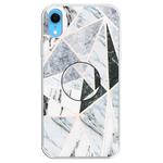 For iPhone XR Embossed Varnished Marble TPU Protective Case with Holder(Polytriangle)