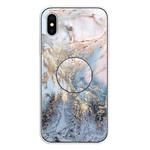 For iPhone XS Max Embossed Varnished Marble TPU Protective Case with Holder(Gold Grey)