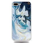 For iPhone 8 Plus & 7 Plus Embossed Varnished Marble TPU Protective Case with Holder(Gold Line Blue)
