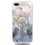For iPhone 8 Plus & 7 Plus Embossed Varnished Marble TPU Protective Case with Holder(Gold Grey)
