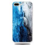 For iPhone 8 Plus & 7 Plus Embossed Varnished Marble TPU Protective Case with Holder(Dark Blue)