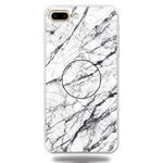 For iPhone 8 Plus & 7 Plus Embossed Varnished Marble TPU Protective Case with Holder(White)