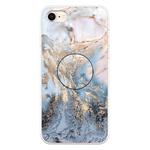 For iPhone 8 & 7 Embossed Varnished Marble TPU Protective Case with Holder(Gold Grey)