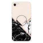 For iPhone 8 & 7 Embossed Varnished Marble TPU Protective Case with Holder(Black White Pink)