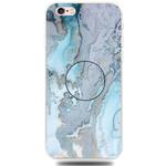 For iPhone 6 & 6s Embossed Varnished Marble TPU Protective Case with Holder(Silver Blue)
