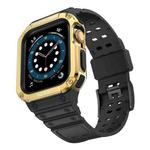 Silicone Integrated Watch Band For Apple Watch Series 7 41mm / 6&SE&5&4 40mm / 3&2&1 38mm(Dark Black+Gold Frame)