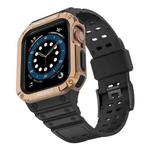 Silicone Integrated Watch Band For Apple Watch Series 7 45mm / 6&SE&5&4 44mm / 3&2&1 42mm(Dark Black+Rose Gold Frame)