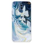 For Huawei Mate 20 Lite Embossed Varnished Marble TPU Protective Case with Holder(Gold Line Blue)