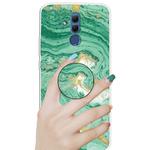 For Huawei Mate 20 Lite Embossed Varnished Marble TPU Protective Case with Holder(Dark Green)