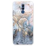 For Huawei Mate 20 Lite Embossed Varnished Marble TPU Protective Case with Holder(Gold Grey)