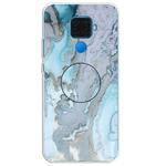 For Huawei Mate 30 Lite Embossed Varnished Marble TPU Protective Case with Holder(Silver Blue)