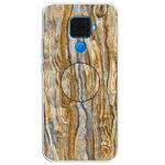 For Huawei Mate 30 Lite Embossed Varnished Marble TPU Protective Case with Holder(Brown)