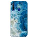 For Huawei P Smart+ 2019 Embossed Varnished Marble TPU Protective Case with Holder(Light Blue)