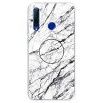 For Huawei P Smart+ 2019 Embossed Varnished Marble TPU Protective Case with Holder(White)