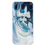 For Huawei P20 Lite Embossed Varnished Marble TPU Protective Case with Holder(Gold Line Blue)
