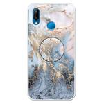For Huawei P20 Lite Embossed Varnished Marble TPU Protective Case with Holder(Gold Grey)