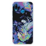 For Huawei P20 Lite Embossed Varnished Marble TPU Protective Case with Holder(Deep Purple)