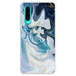 For Huawei P30 Embossed Varnished Marble TPU Protective Case with Holder(Gold Line Blue)