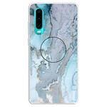 For Huawei P30 Embossed Varnished Marble TPU Protective Case with Holder(Silver Blue)