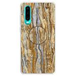 For Huawei P30 Embossed Varnished Marble TPU Protective Case with Holder(Brown)